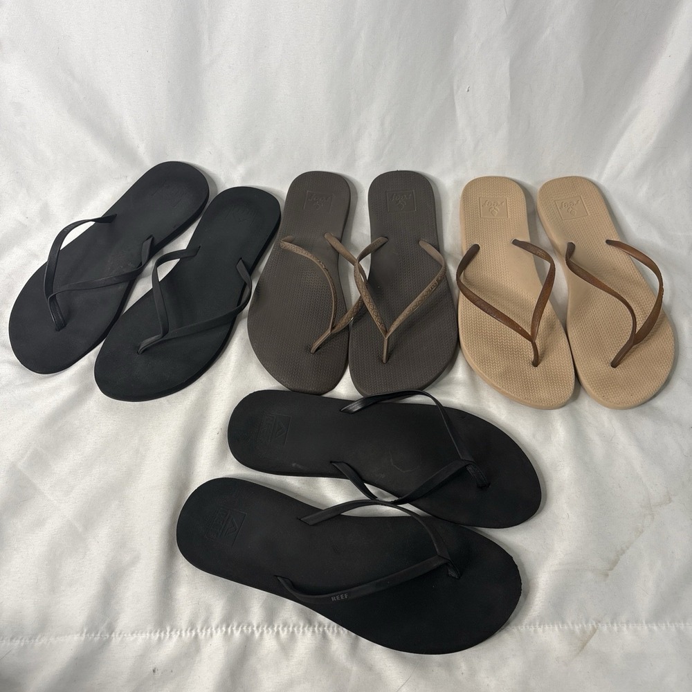 Lot Of 4 Women's Size 9 Reef Flip Flop Sandals Black Brown Coastal Casual